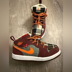 Nike Air Jordan 1 Mid Plaid Night‎ Maroon Black White FD5460-608 Size 2Y